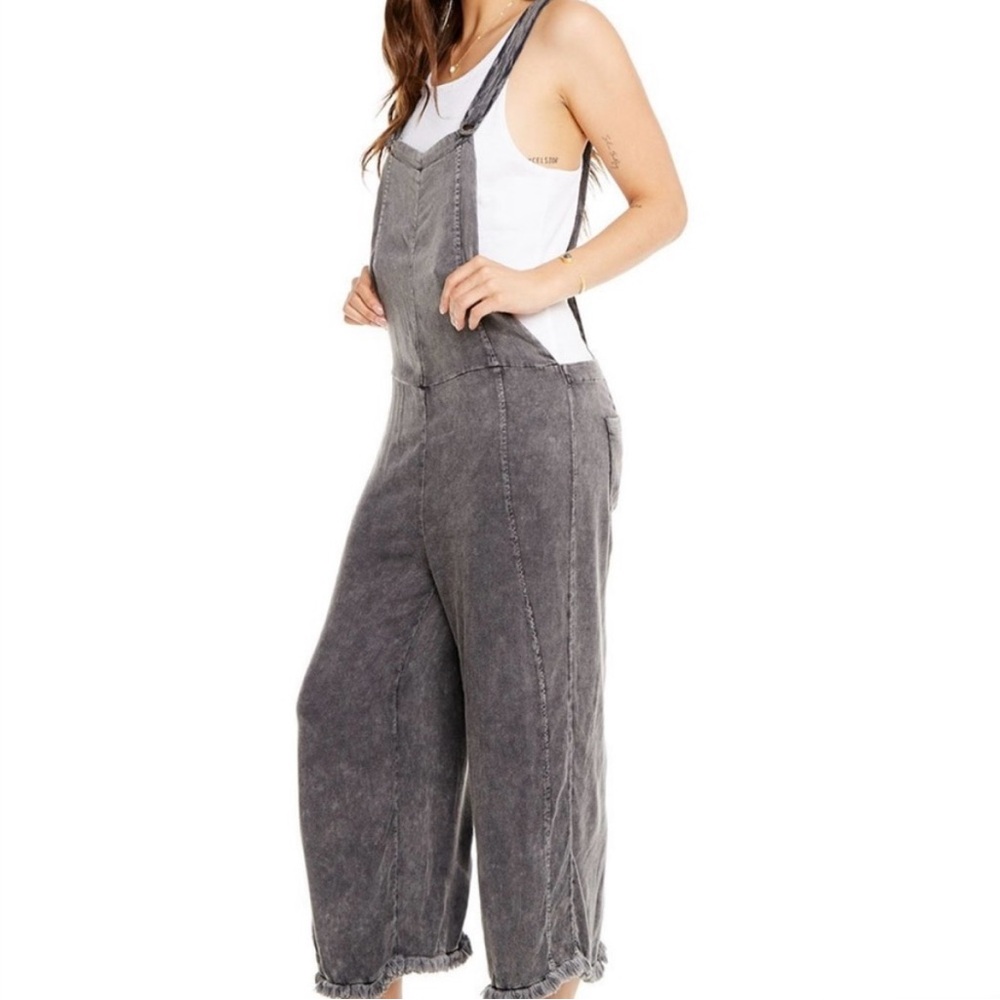 Chaser Cross Back Cropped Culotte Overalls with Frayed Edge